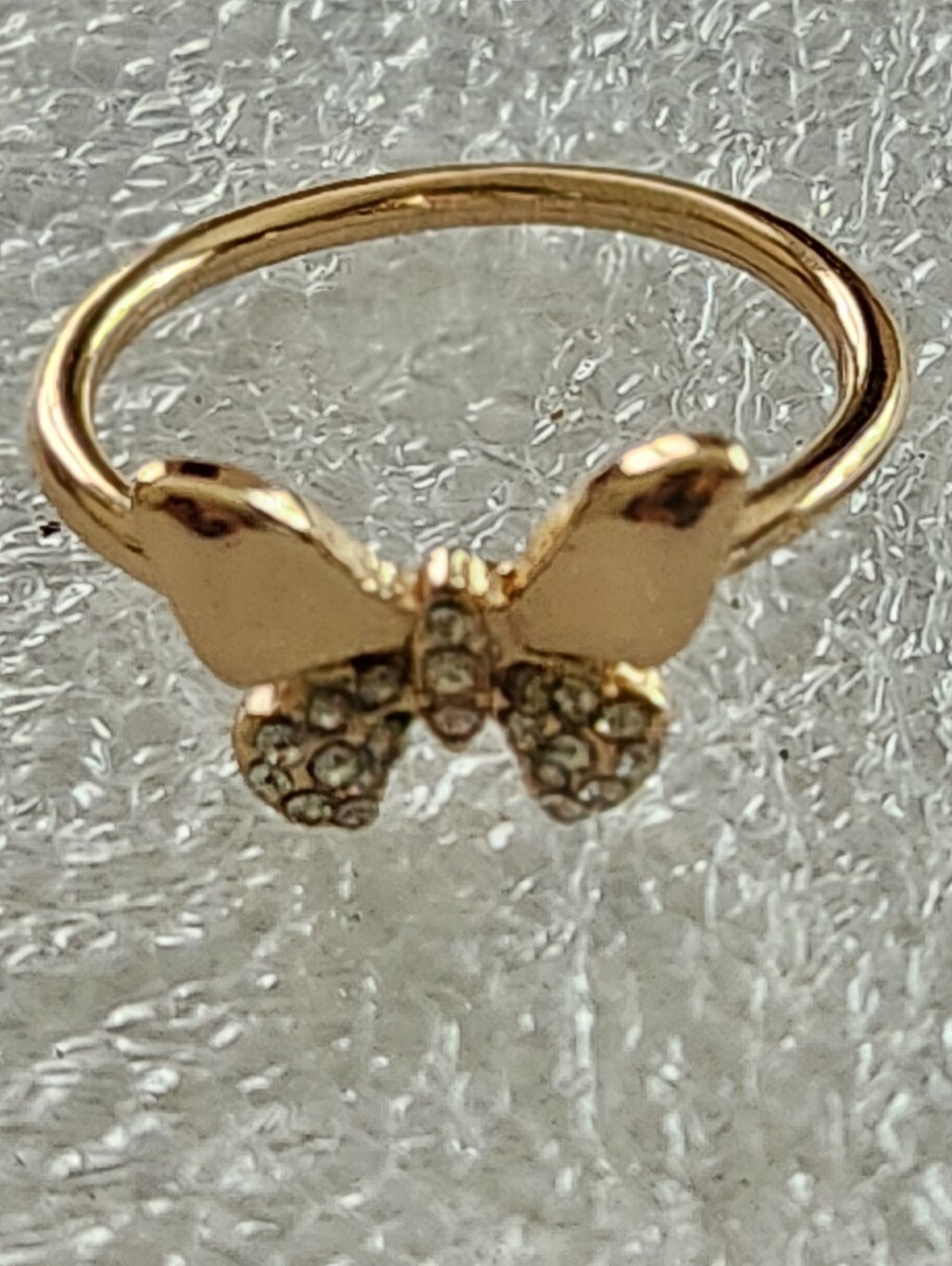 Goldtone Butterfly Ring with Crystal Accents Size 8